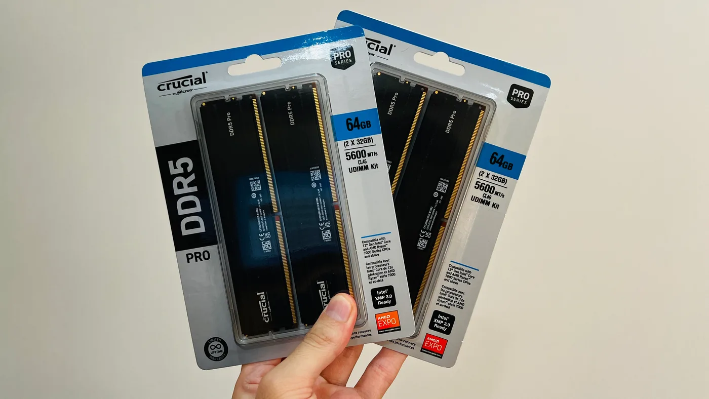 Crucial Pro DDR5-5600 32GB×2枚キット(CP2K32G56C46U5)のパッケージ2セット